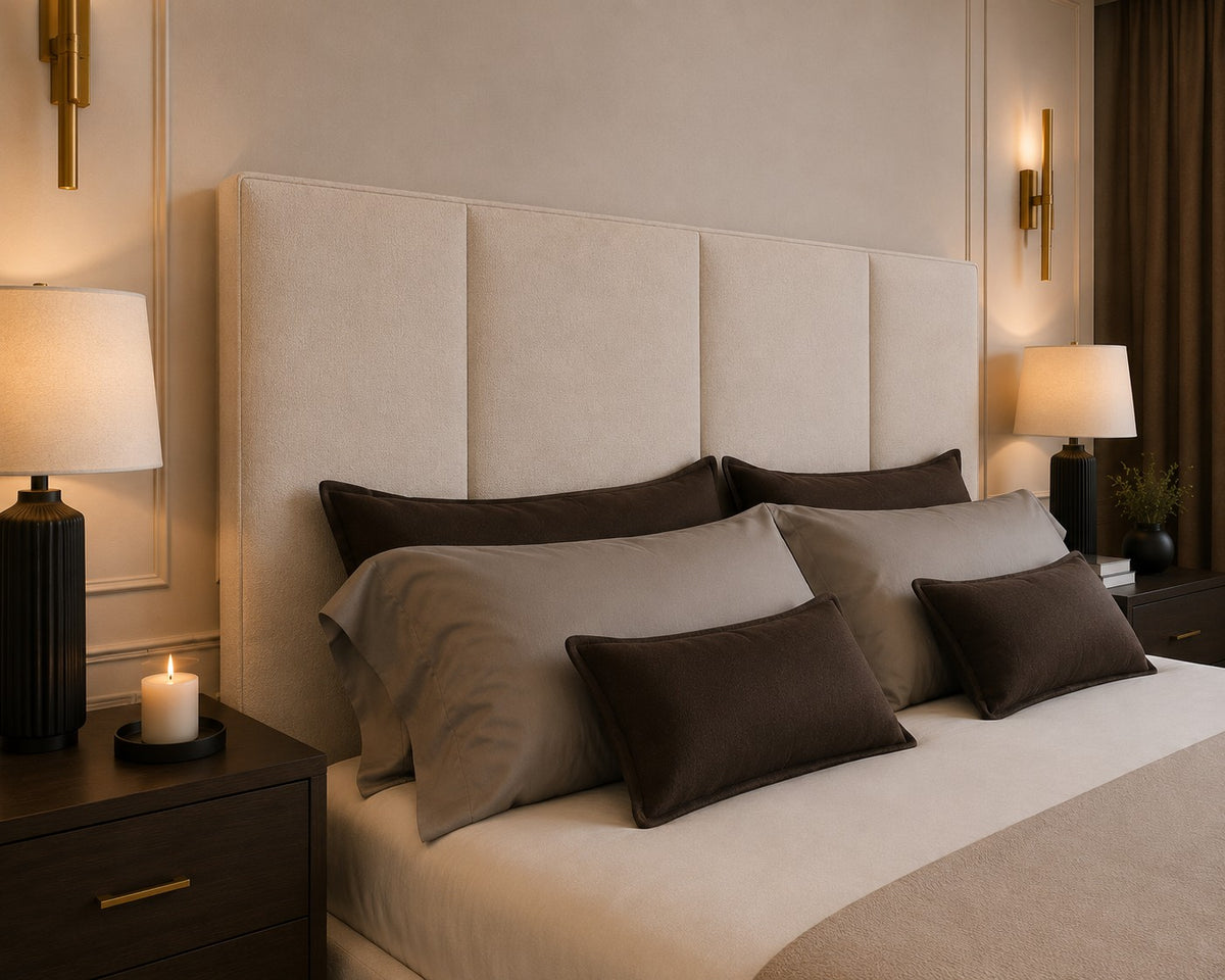 Milano Wide Block Panelled Tall Headboard Upholstered Bed Frame