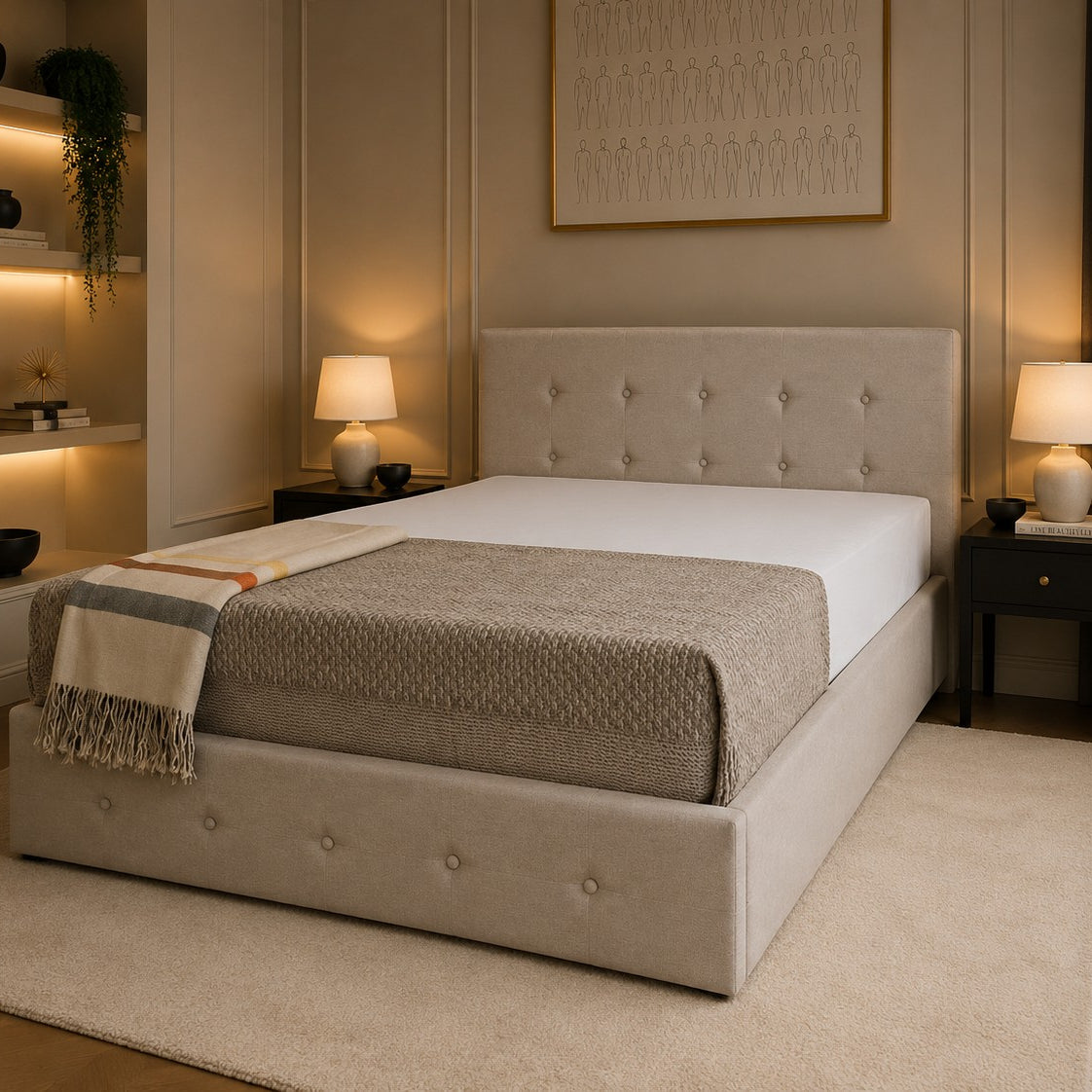 Montalcino Button Studded Headboard and Base Upholstered Bed Frame
