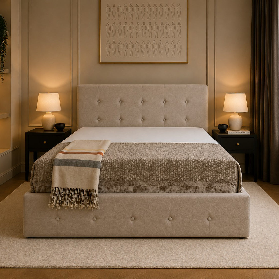 Montalcino Button Studded Headboard and Base Upholstered Bed Frame