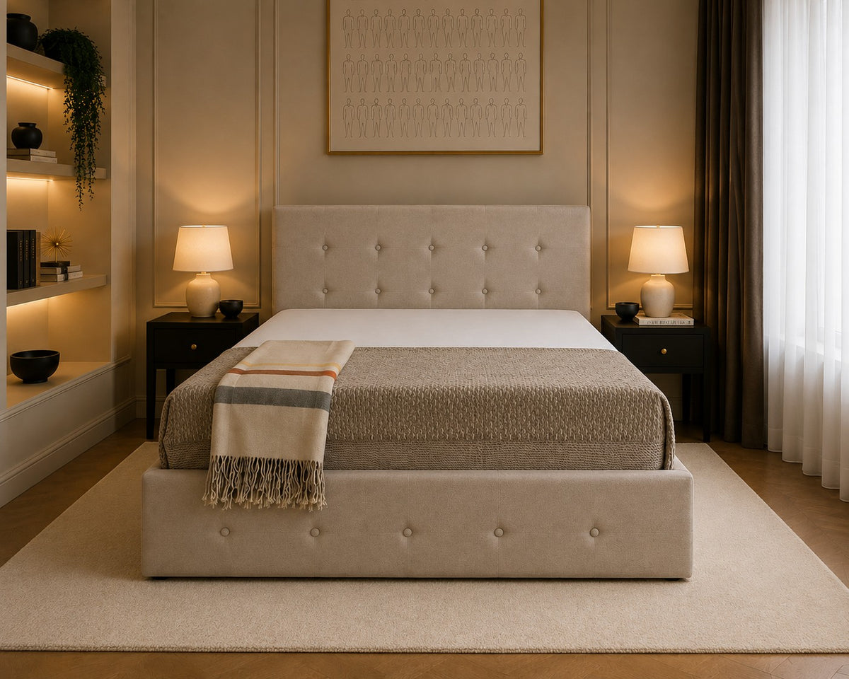Montalcino Button Studded Headboard and Base Upholstered Bed Frame