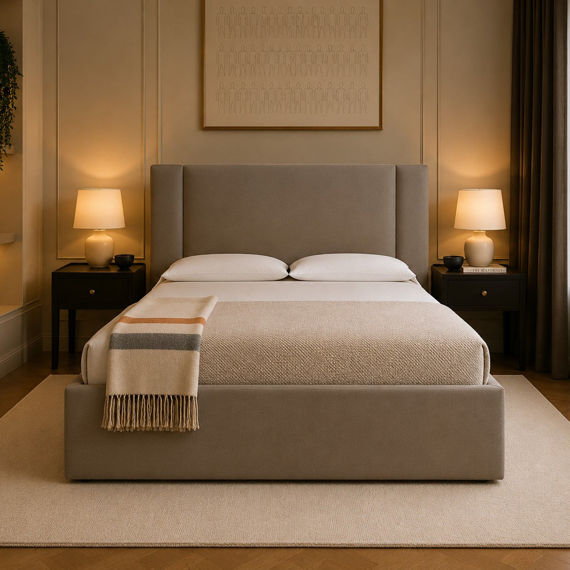 Murano Plain Winged Headboard Upholstered Bed Frame
