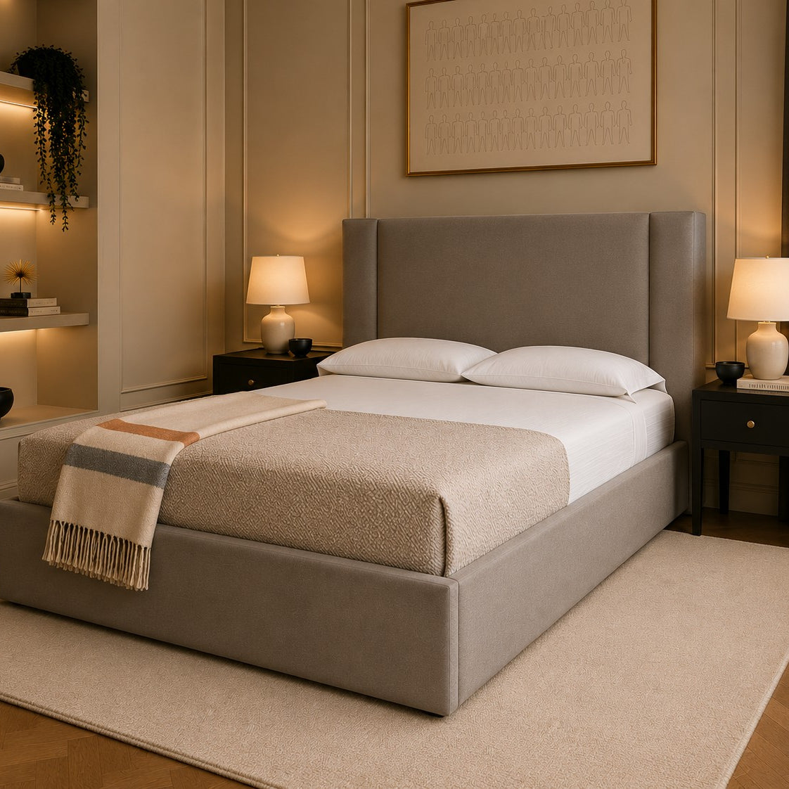 Murano Plain Winged Headboard Upholstered Bed Frame