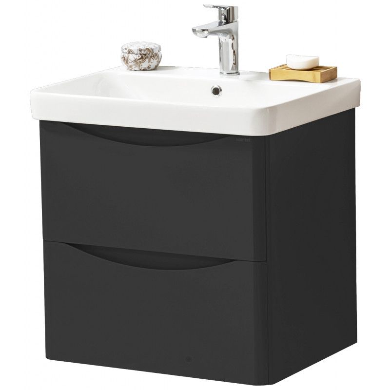 Noah Matt Graphite Wall Mounted 2 Drawer Unit & Ceramic Basin