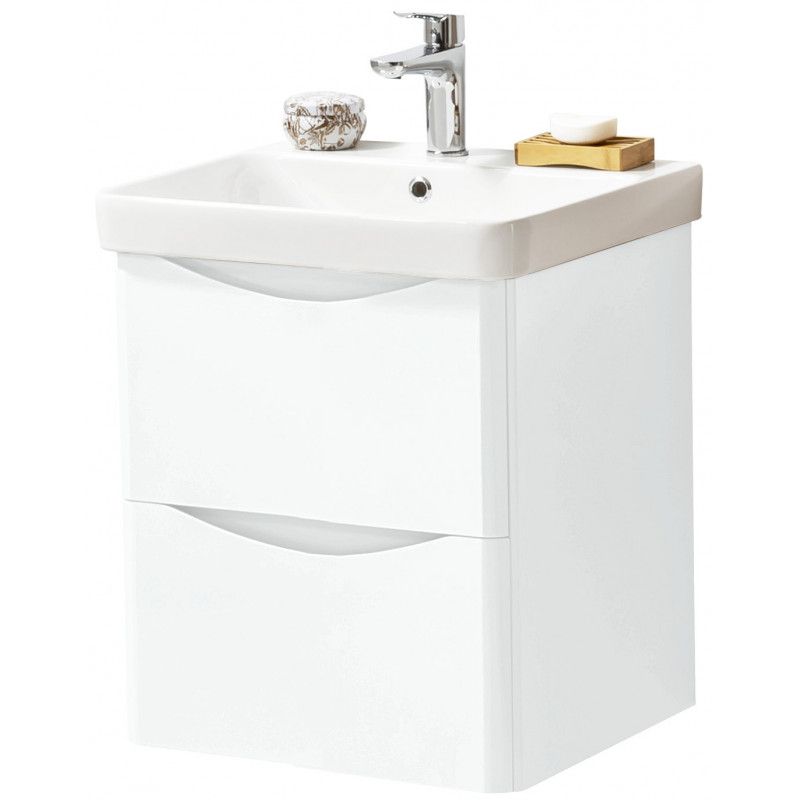 Noah White Gloss Wall Mounted 2 Drawer Unit & Ceramic Basin