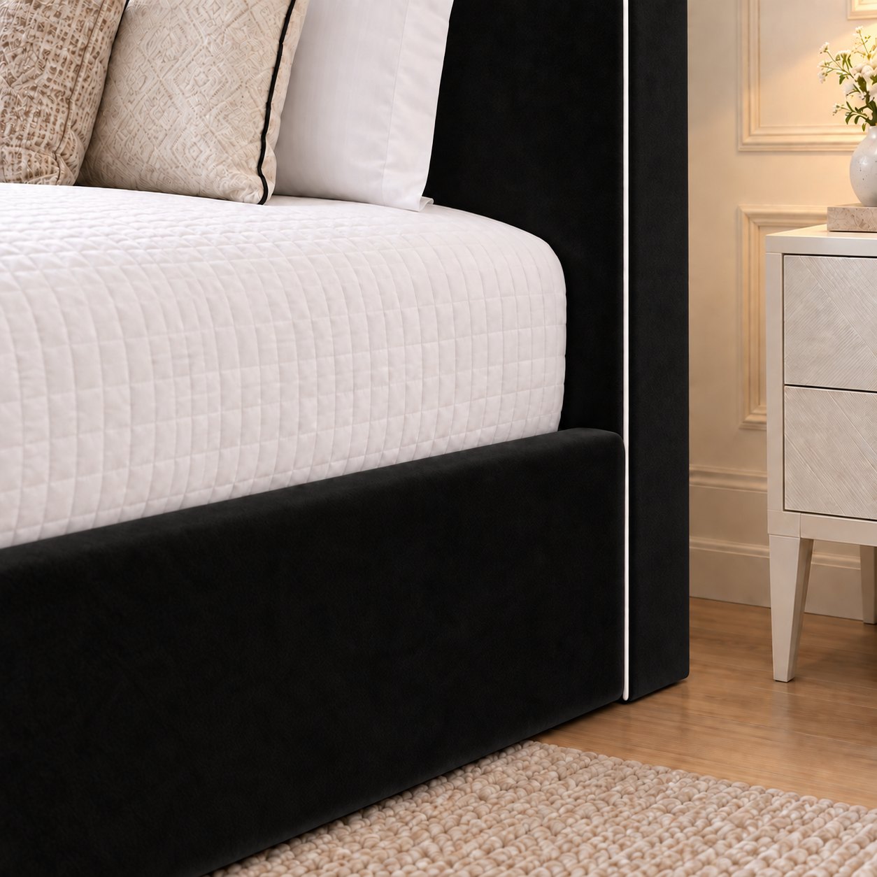 Noli bed in black, headboard close-up