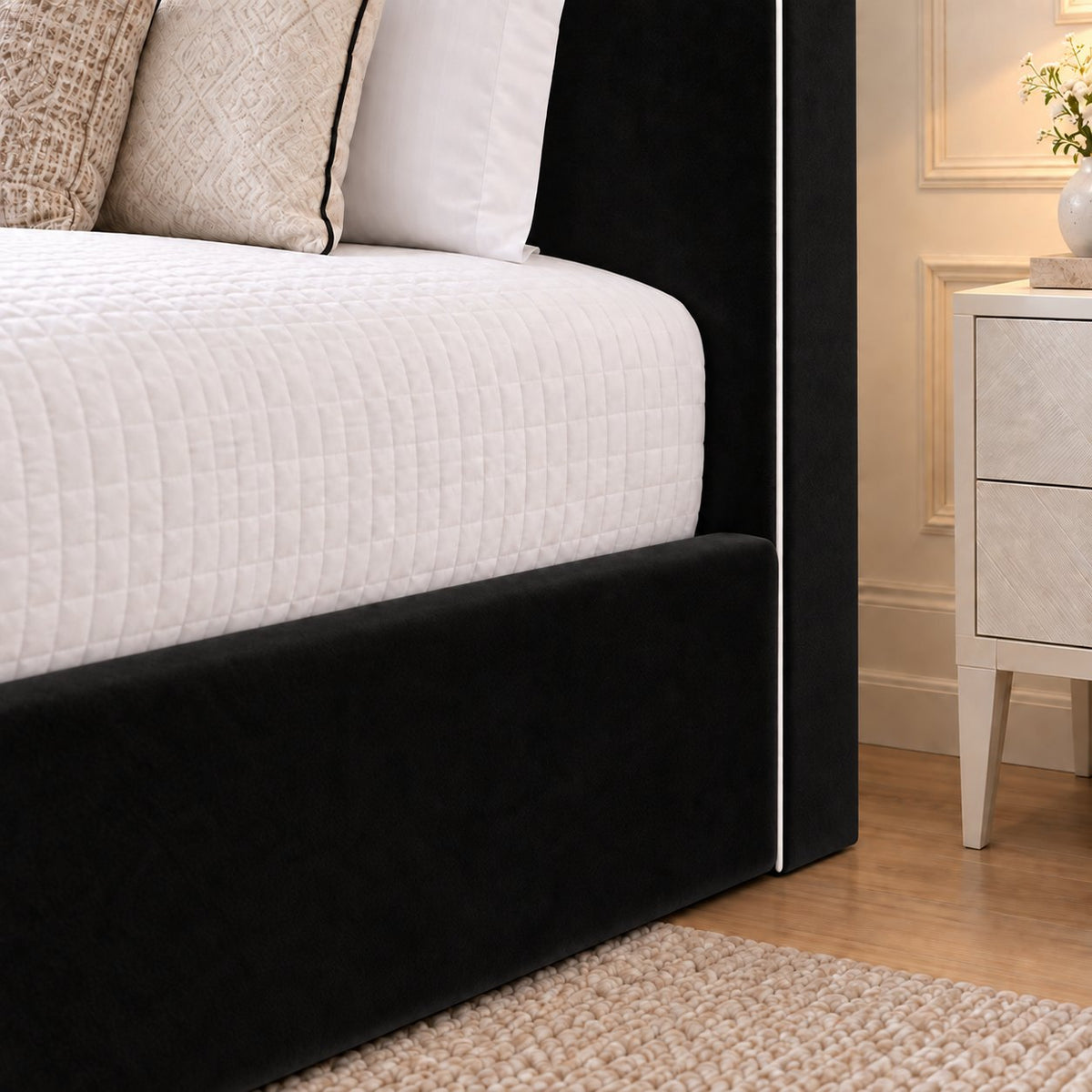 Noli bed in black, headboard close-up