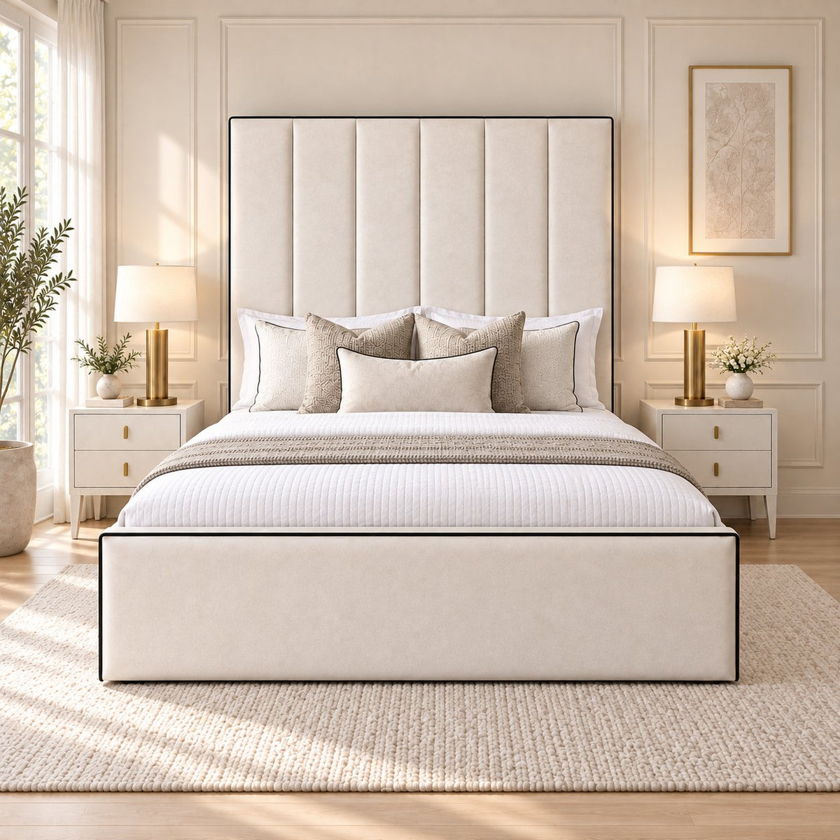 Noli bed in cream, front view