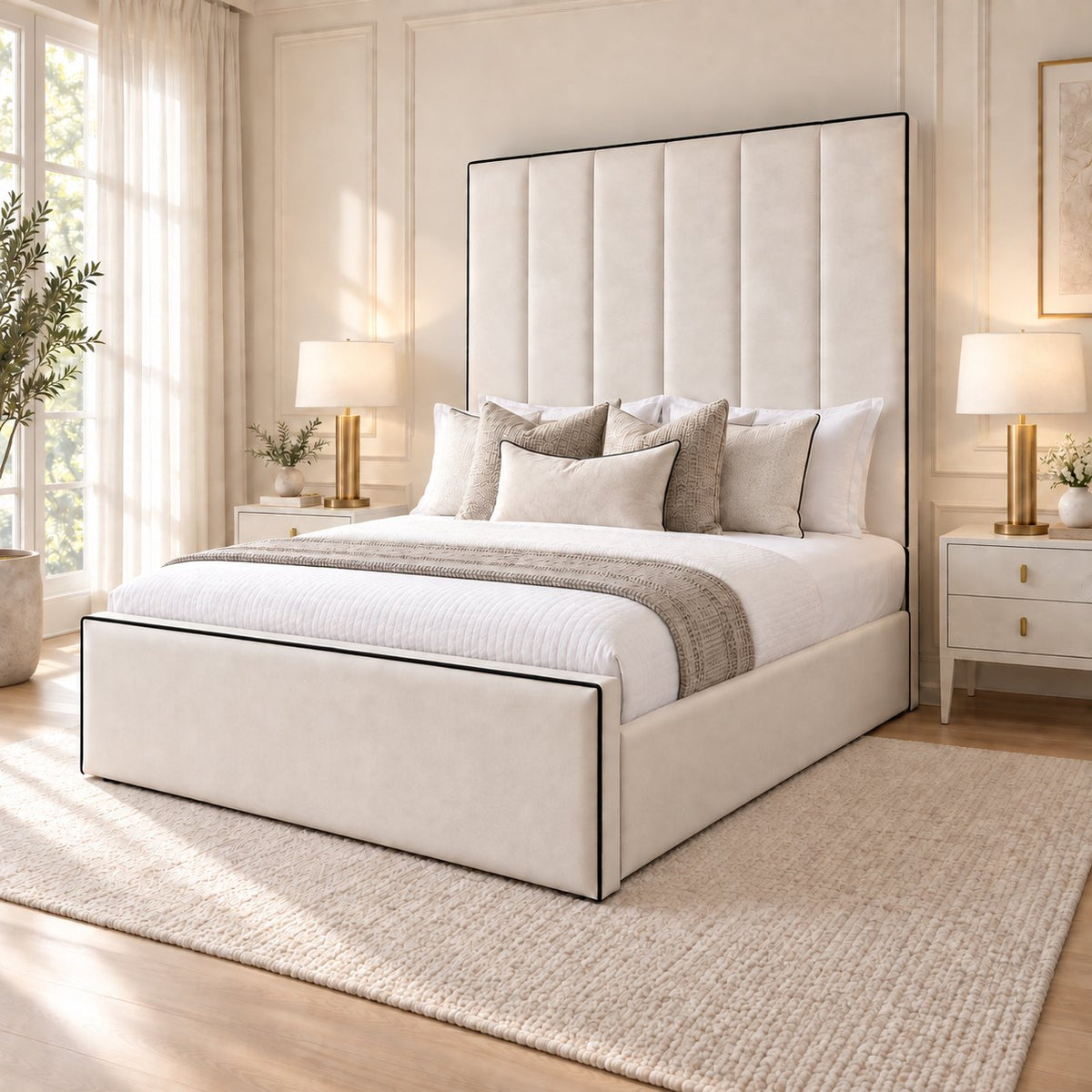 Noli bed in cream, side view