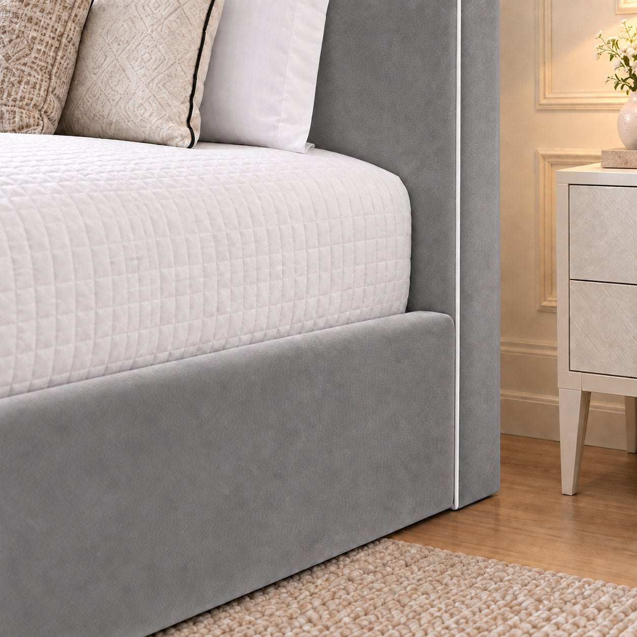 Noli bed in grey, headboard close-up