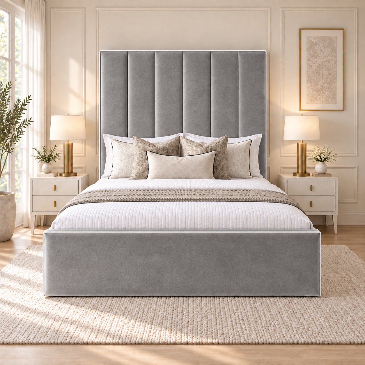 Noli bed in grey, front view