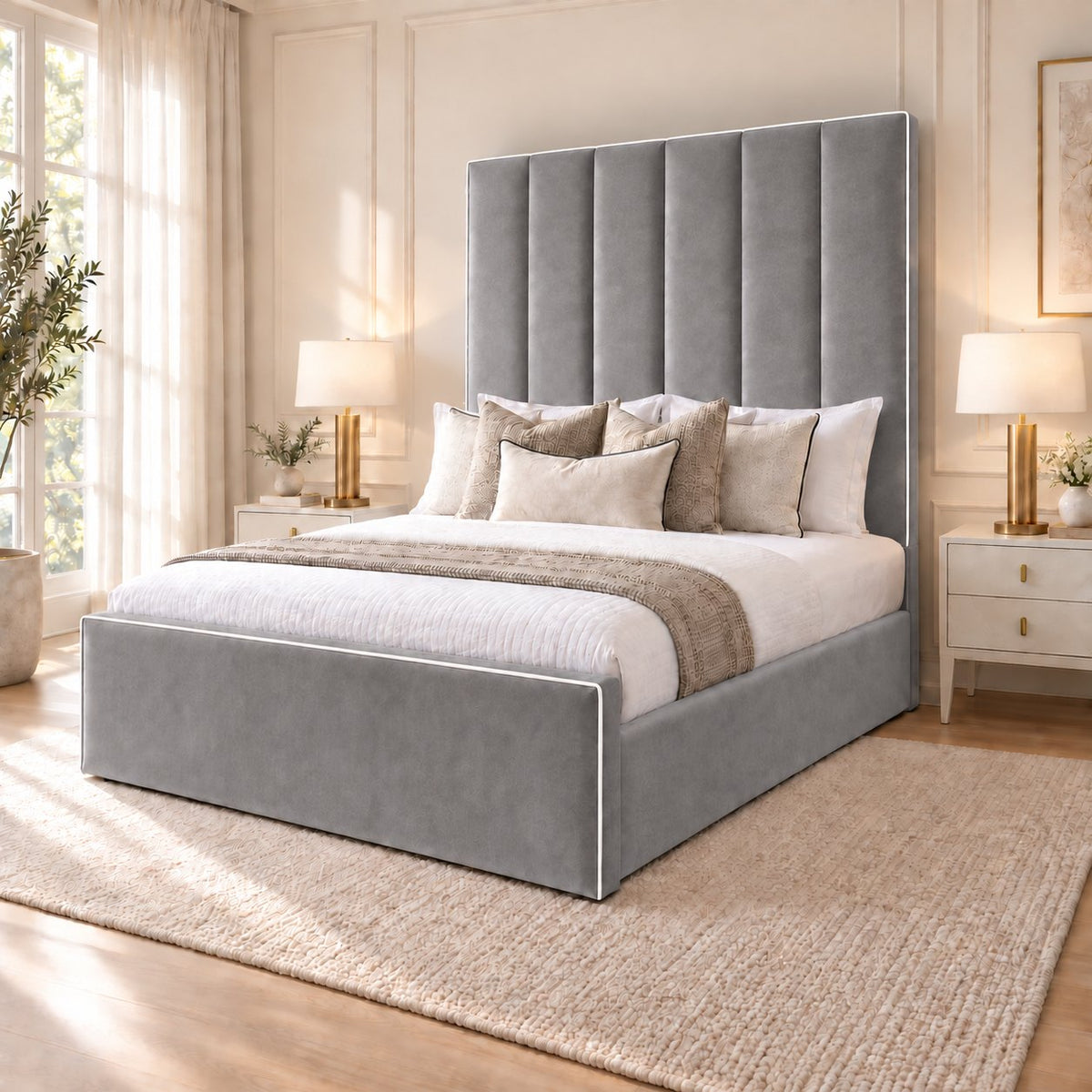 Noli bed in grey, side view