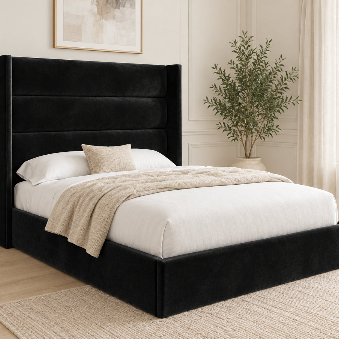 Nuno Straight Winged Upholstered Soft Velvet Bed Frame
