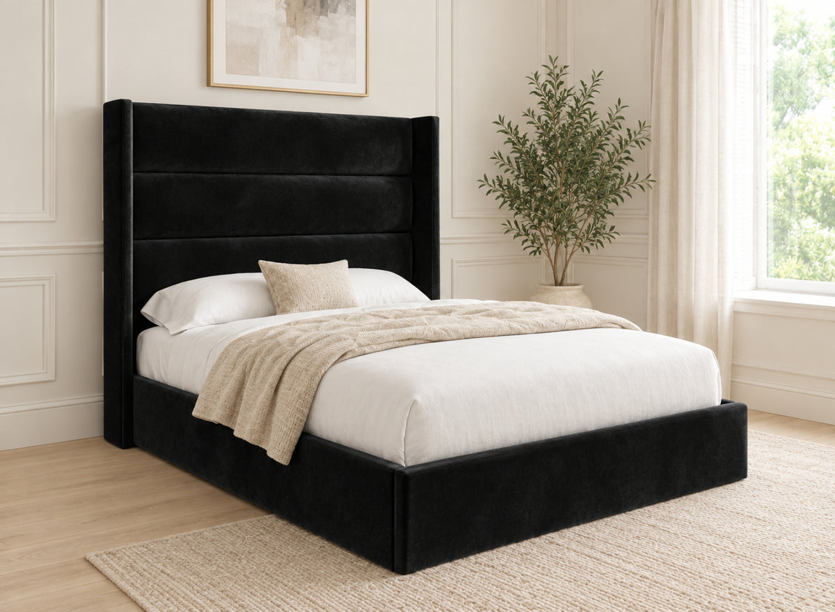 Nuno Straight Winged Upholstered Soft Velvet Bed Frame
