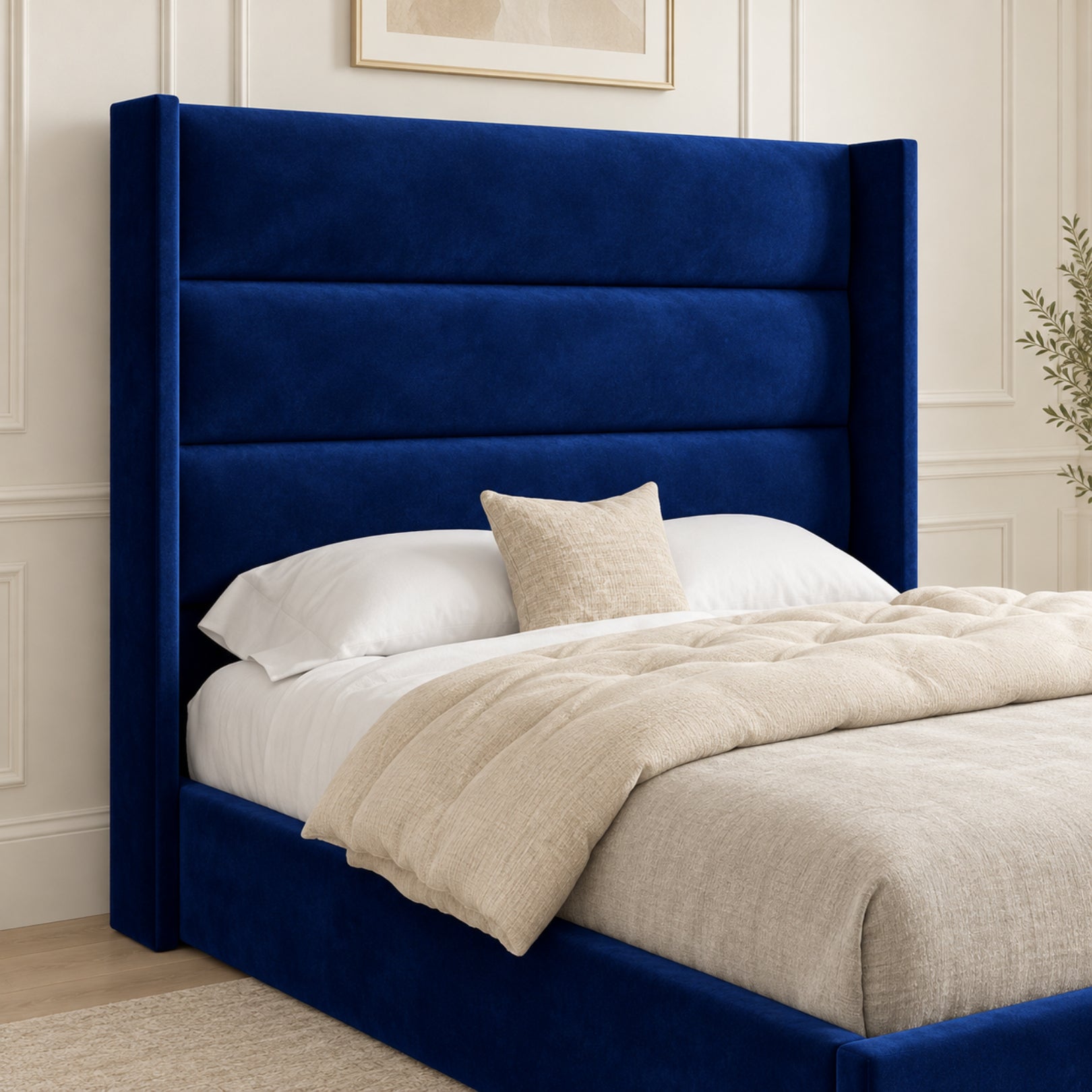 Nuno Straight Winged Upholstered Soft Velvet Bed Frame