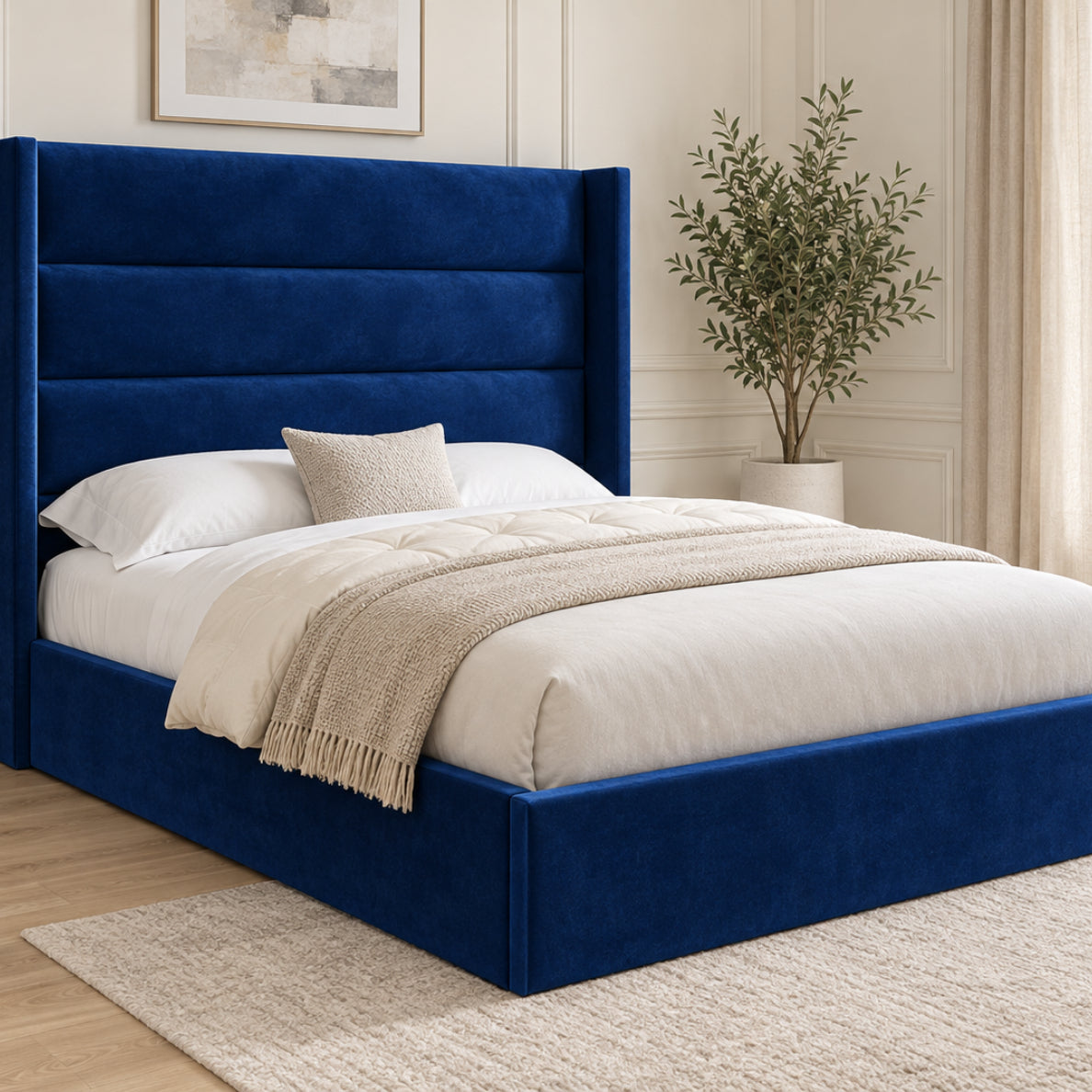 Nuno Straight Winged Upholstered Soft Velvet Bed Frame