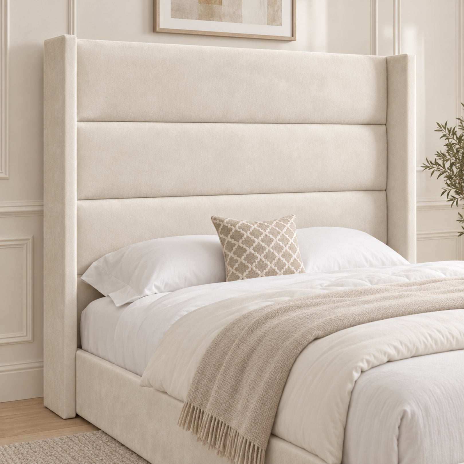 Nuno Straight Winged Upholstered Soft Velvet Bed Frame