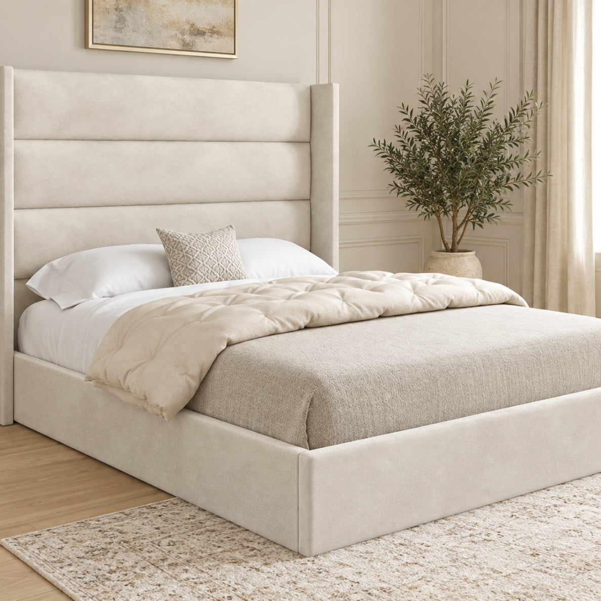 Nuno Straight Winged Upholstered Soft Velvet Bed Frame