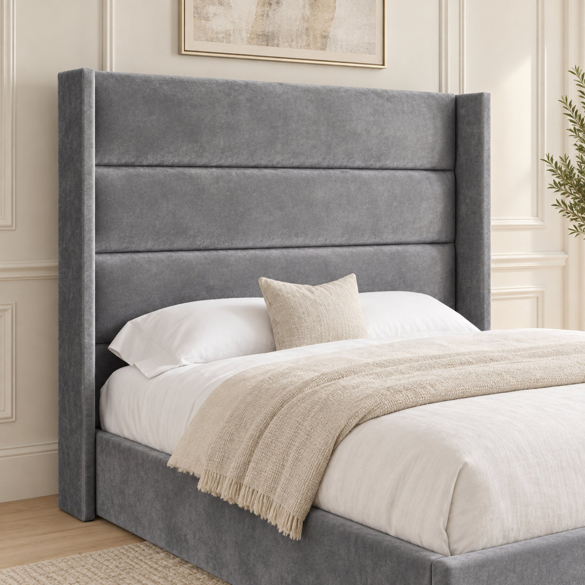 Nuno Straight Winged Upholstered Soft Velvet Bed Frame