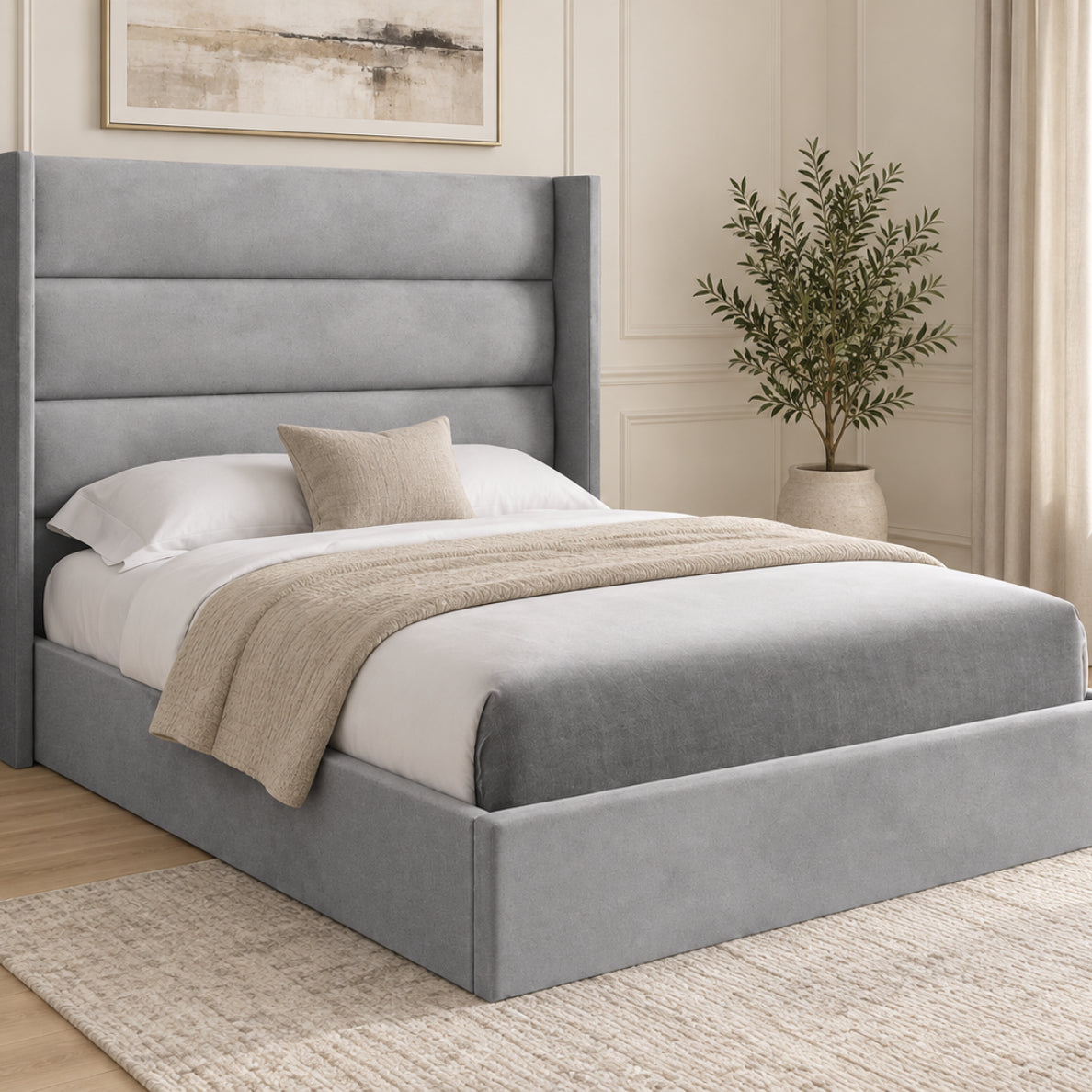 Nuno Straight Winged Upholstered Soft Velvet Bed Frame