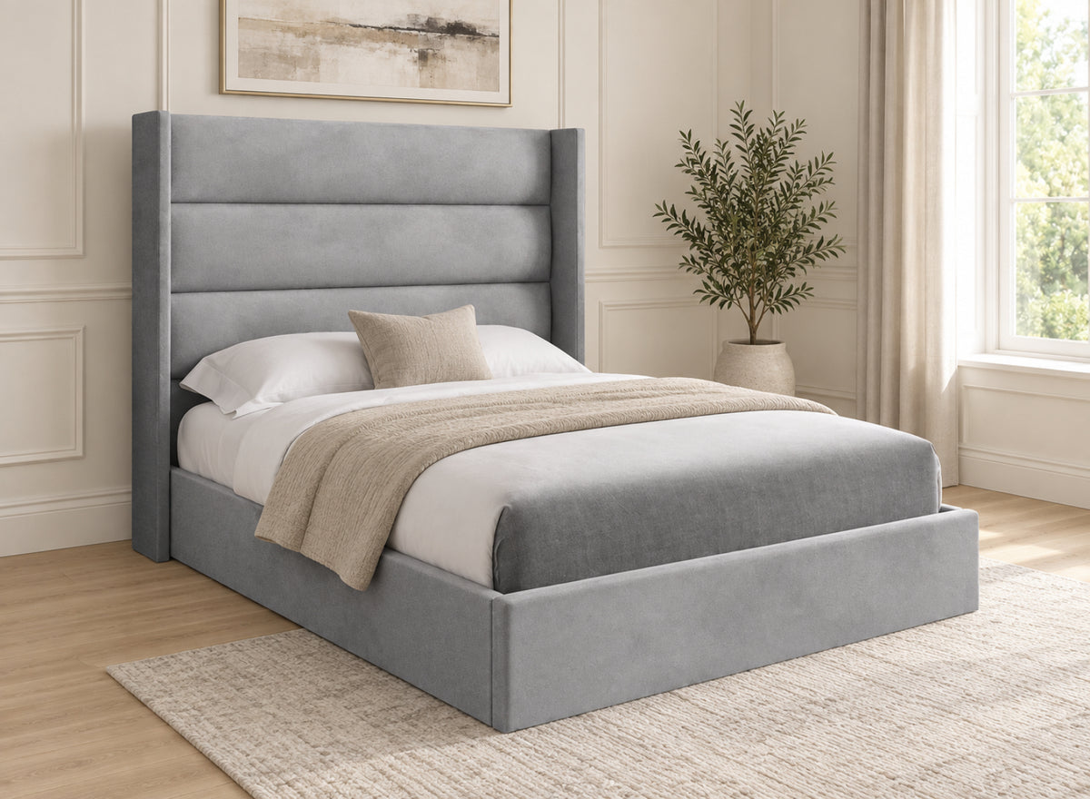 Nuno Straight Winged Upholstered Soft Velvet Bed Frame
