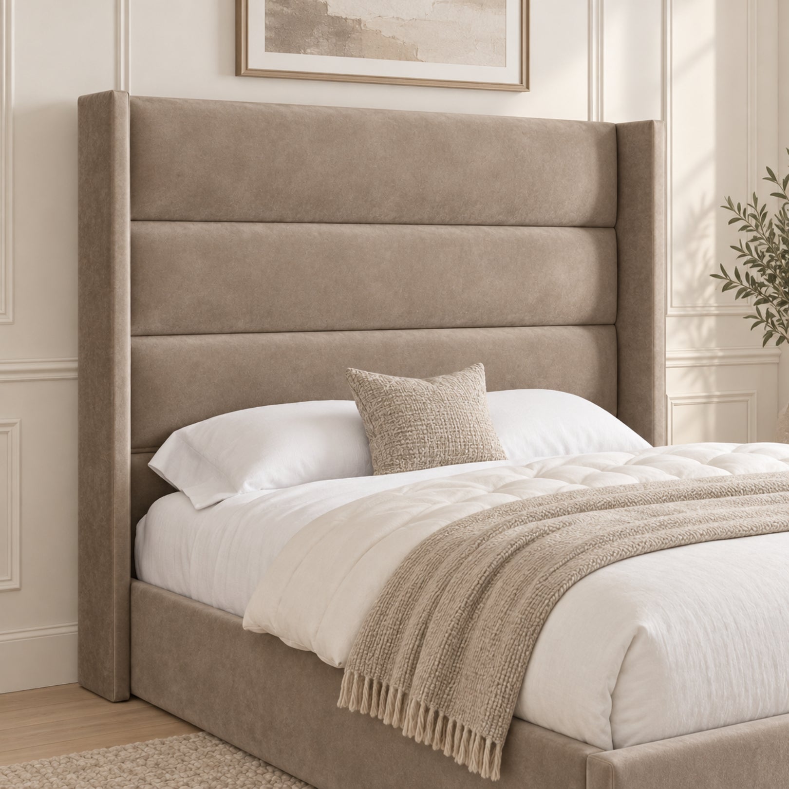 Nuno Straight Winged Upholstered Soft Velvet Bed Frame