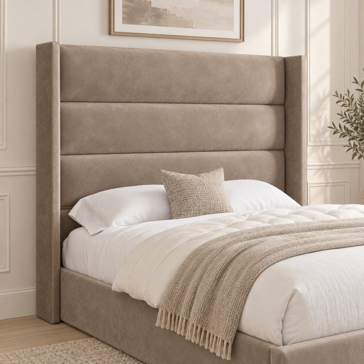 Nuno Straight Winged Upholstered Soft Velvet Bed Frame