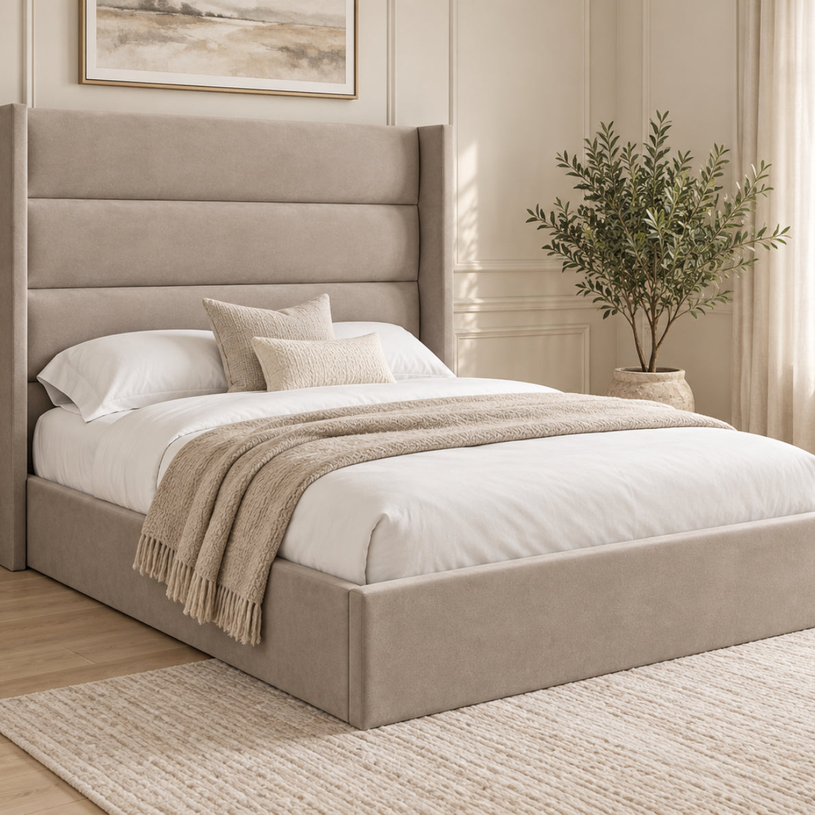 Nuno Straight Winged Upholstered Soft Velvet Bed Frame
