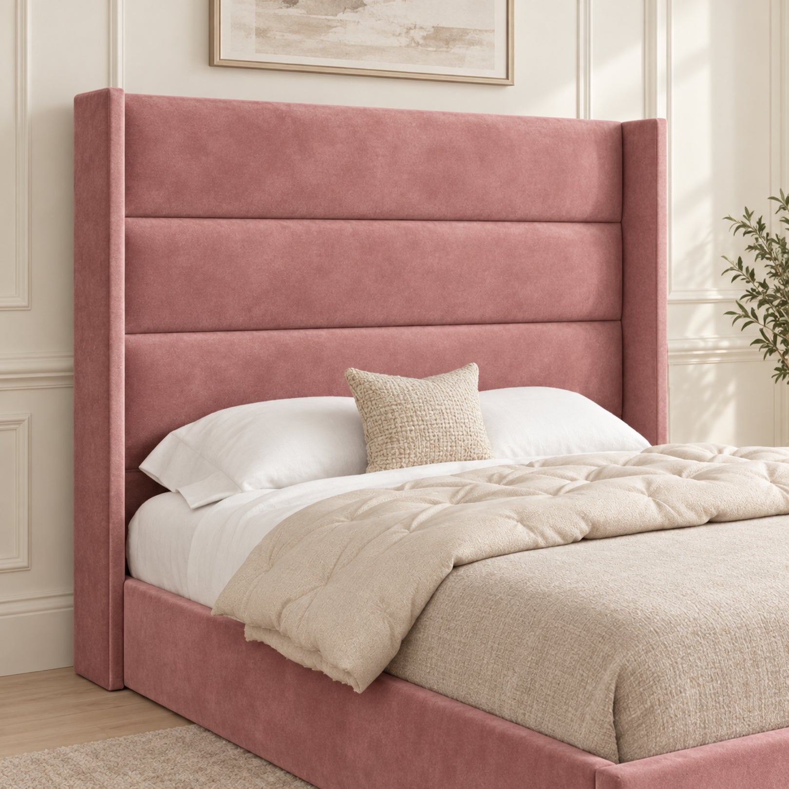 Nuno Straight Winged Upholstered Soft Velvet Bed Frame