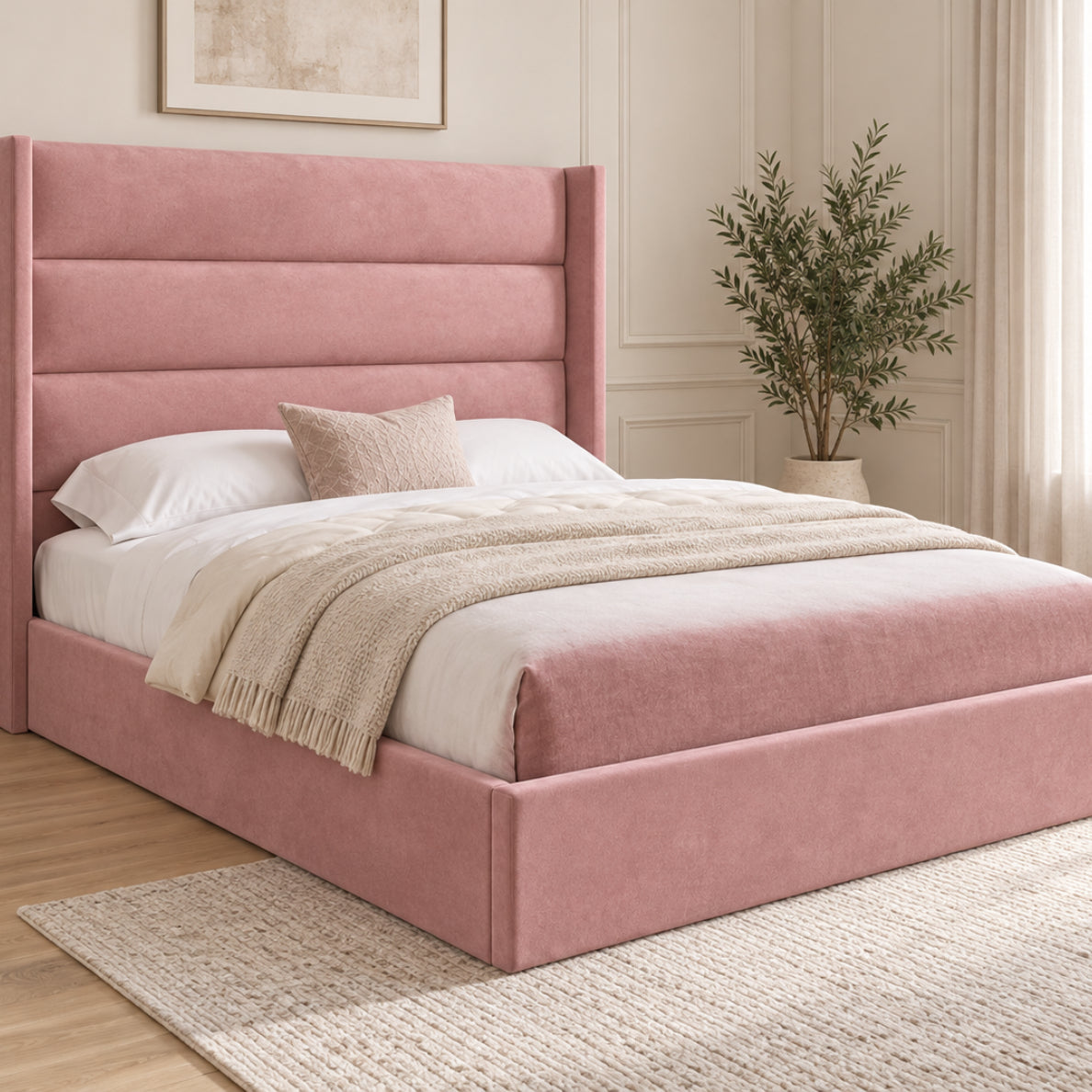 Nuno Straight Winged Upholstered Soft Velvet Bed Frame