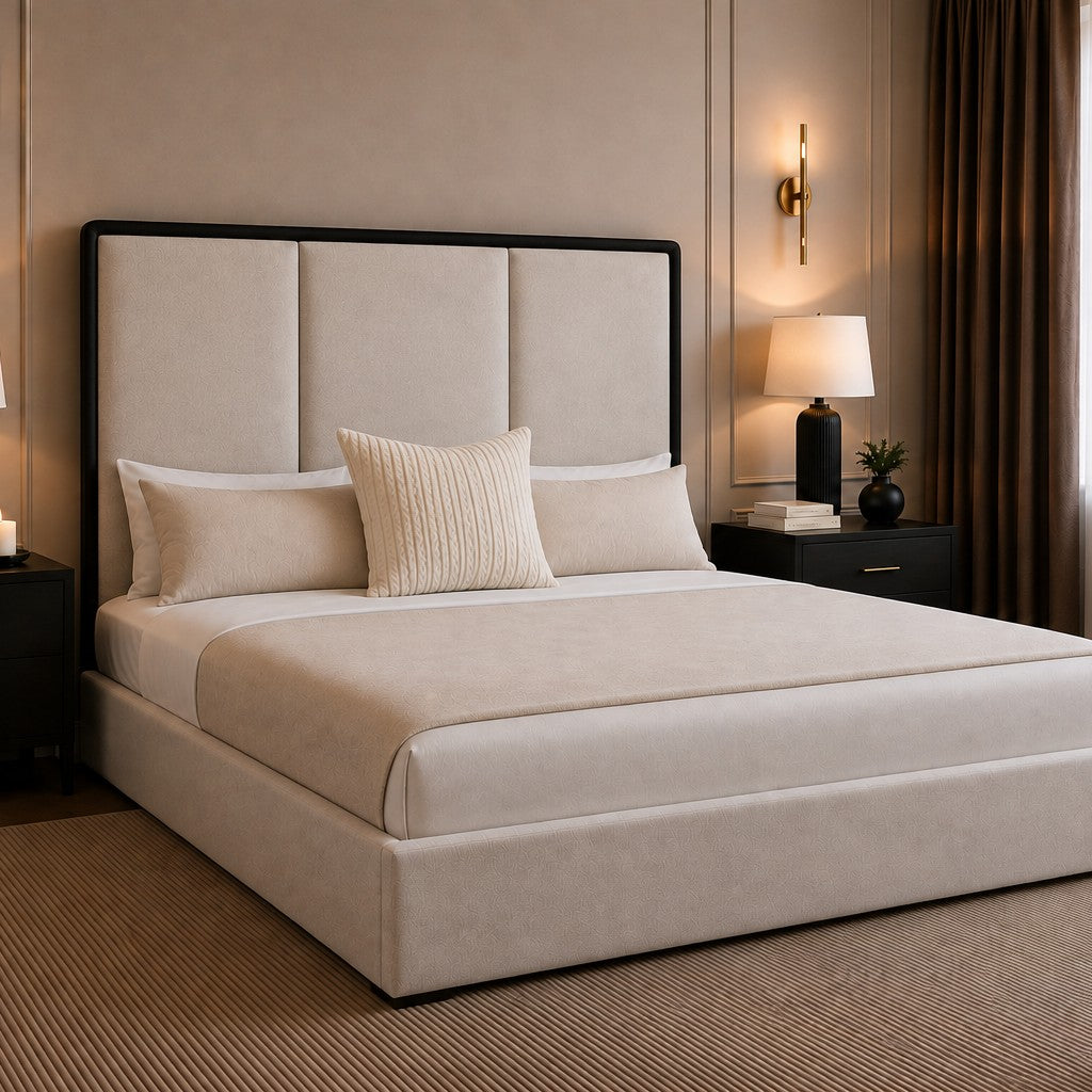 Orvieto Contrast Framed Three Panel Tall Headboard Upholstered Bed Frame
