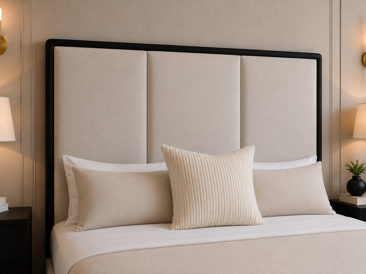 Orvieto Contrast Framed Three Panel Tall Headboard Upholstered Bed Frame