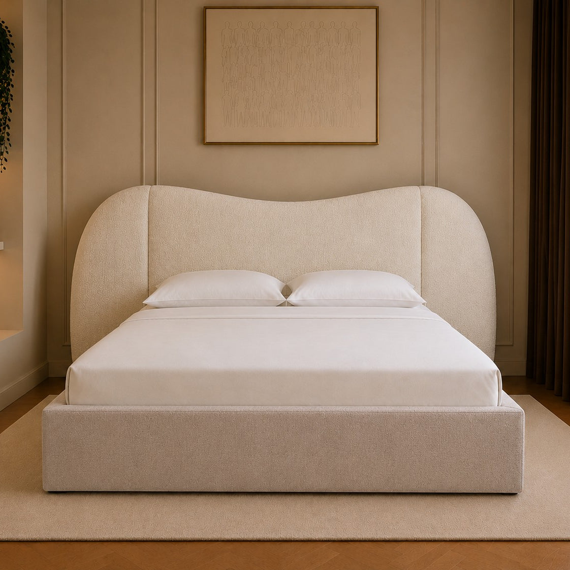 Ostuni Sculpted Cocoon Headboard Upholstered Bed Frame