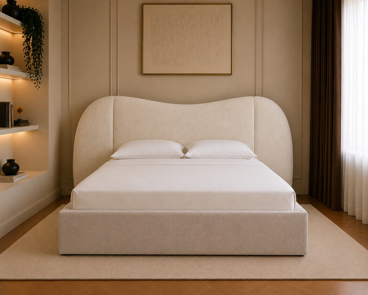 Ostuni Sculpted Cocoon Headboard Upholstered Bed Frame