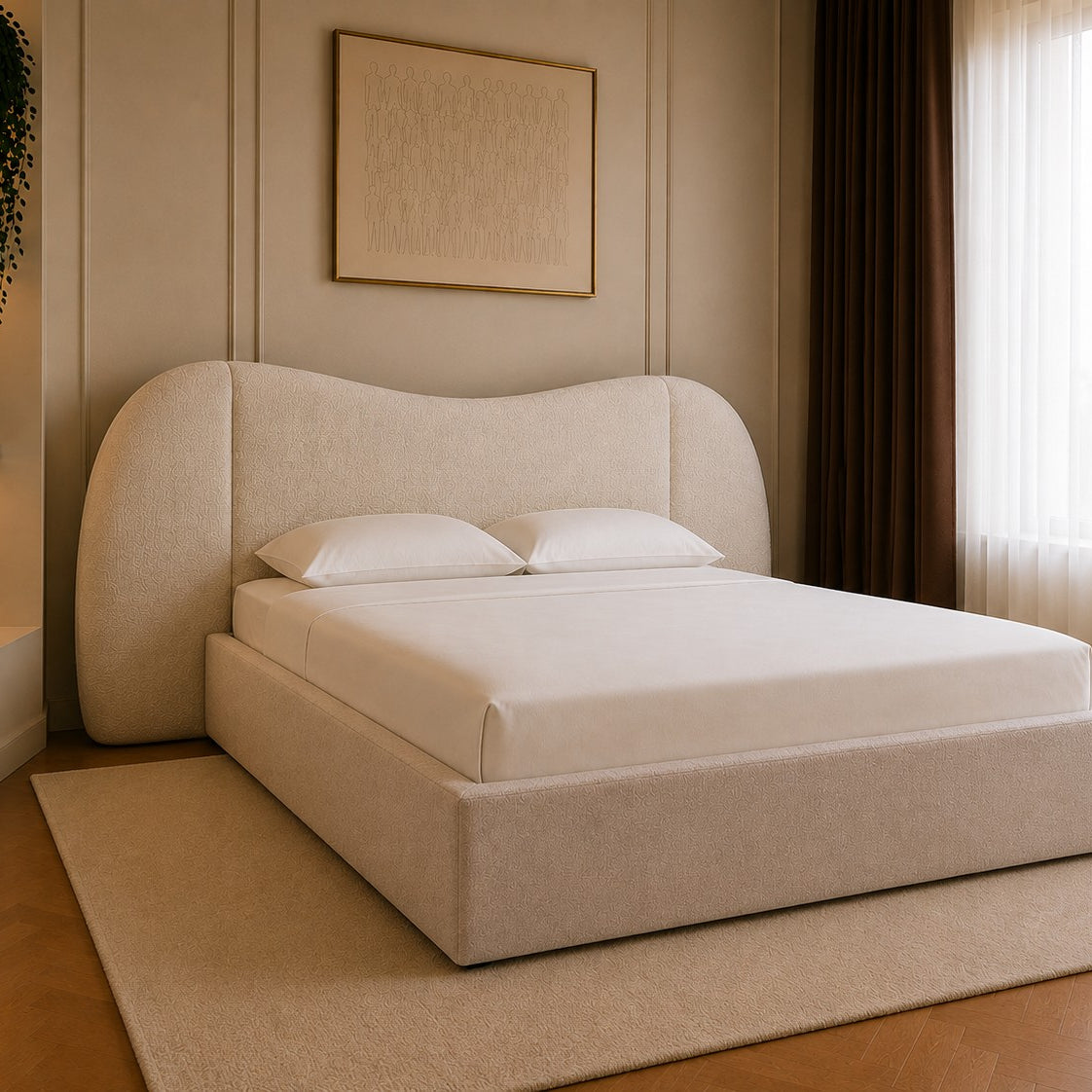 Ostuni Sculpted Cocoon Headboard Upholstered Bed Frame