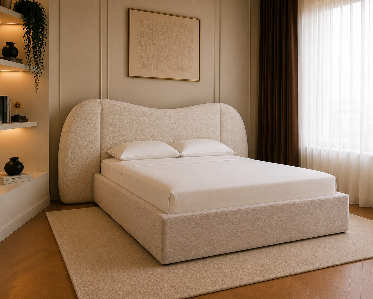 Ostuni Sculpted Cocoon Headboard Upholstered Bed Frame