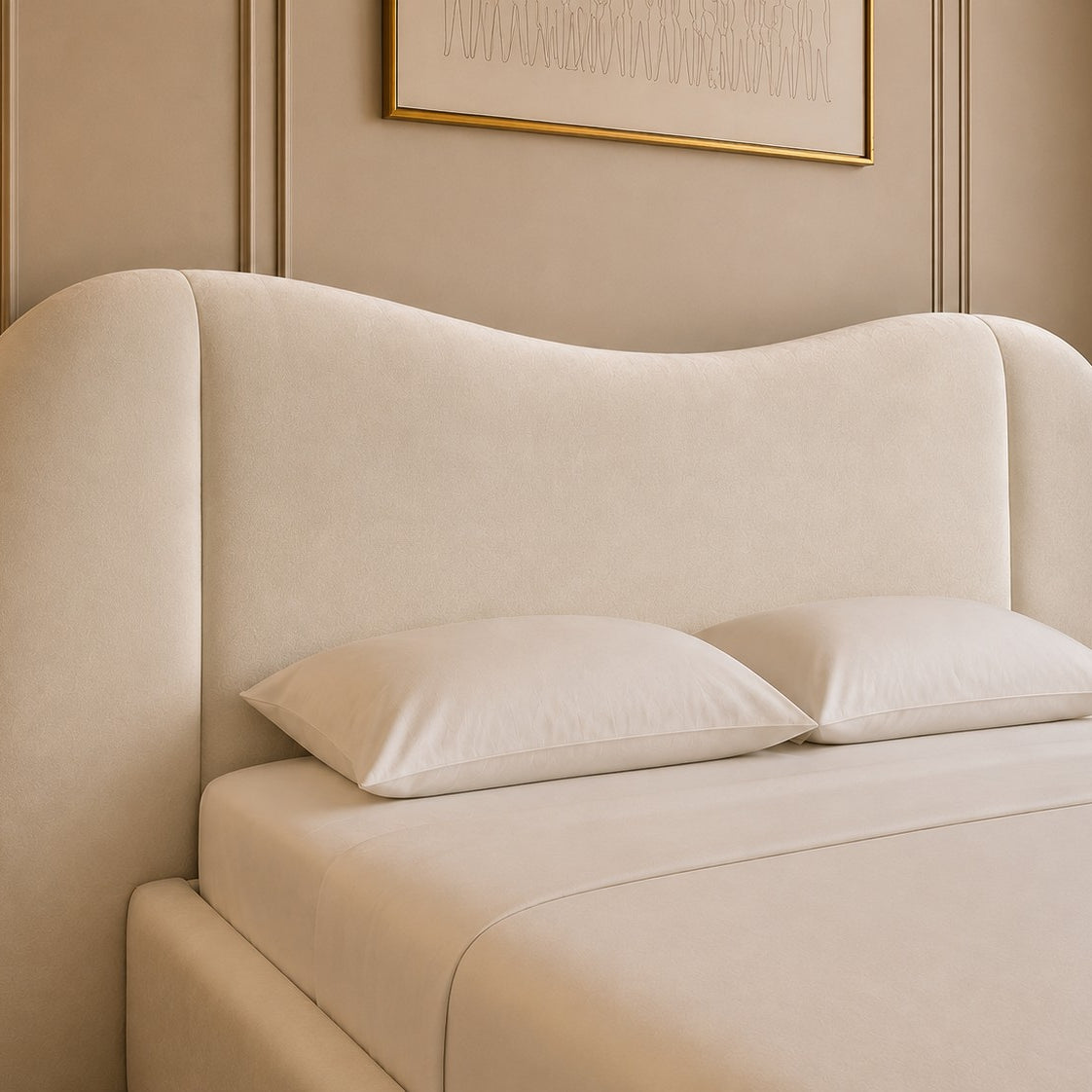Ostuni Sculpted Cocoon Headboard Upholstered Bed Frame