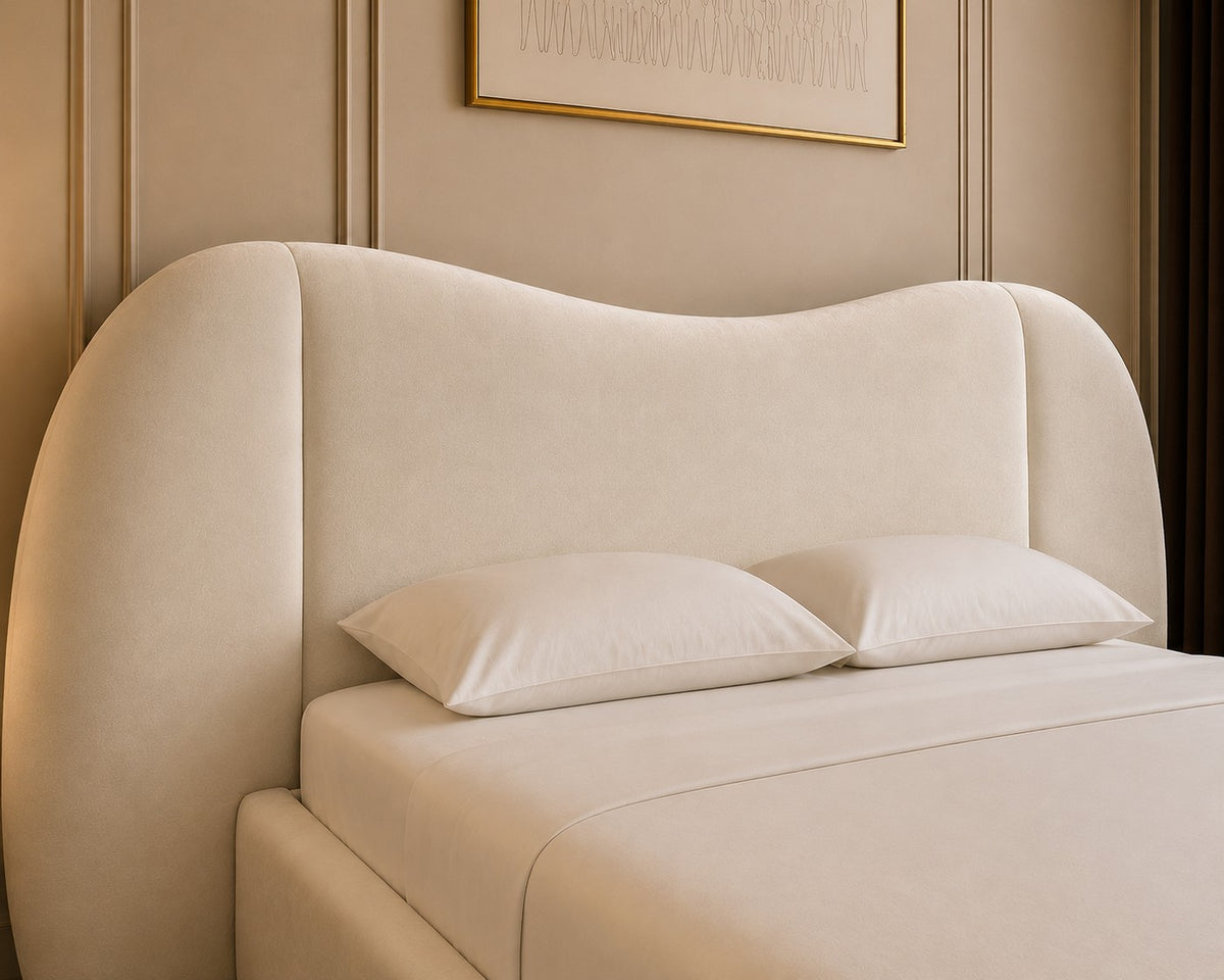 Ostuni Sculpted Cocoon Headboard Upholstered Bed Frame