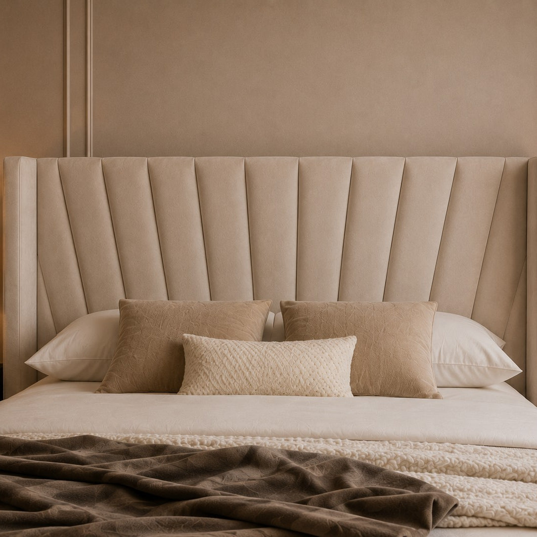 Padova Fan Fluted Winged Headboard Upholstered Bed Frame