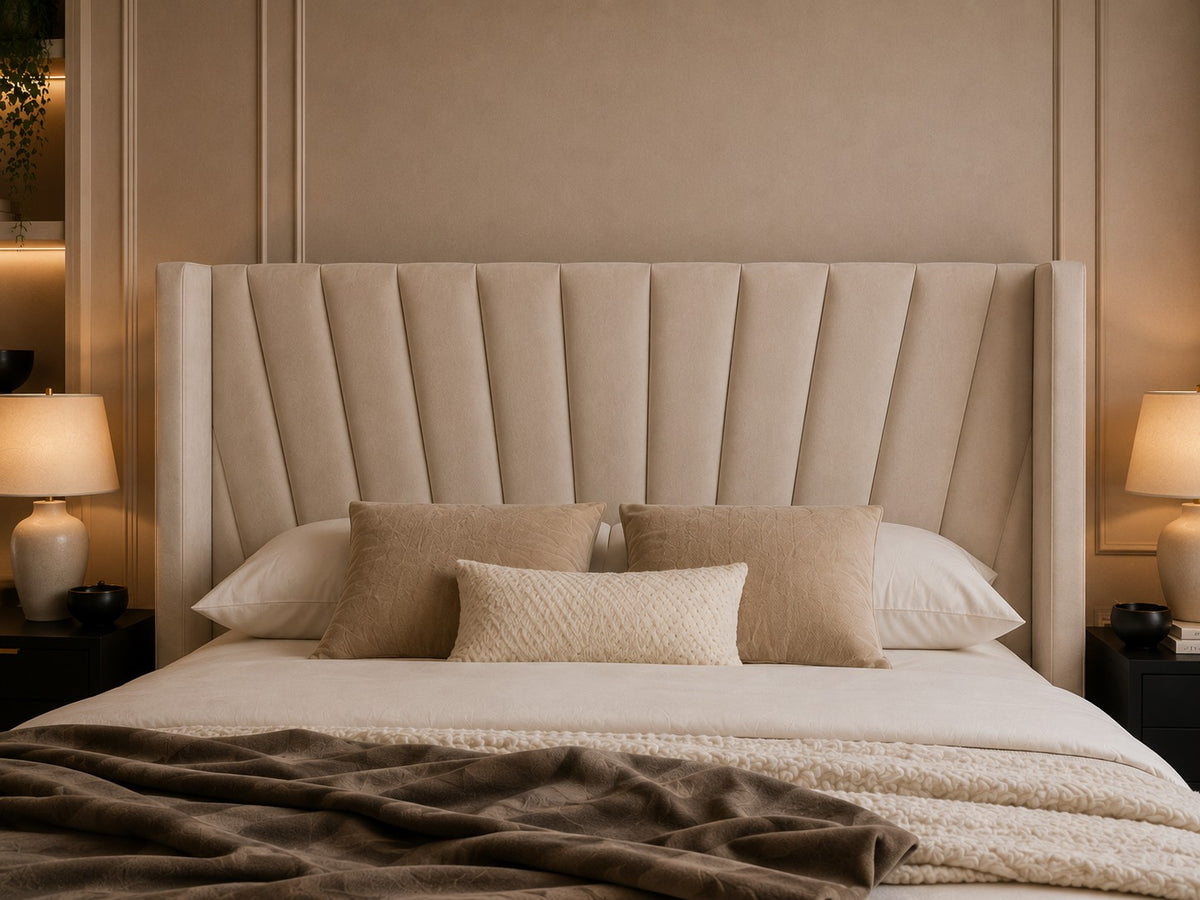Padova Fan Fluted Winged Headboard Upholstered Bed Frame