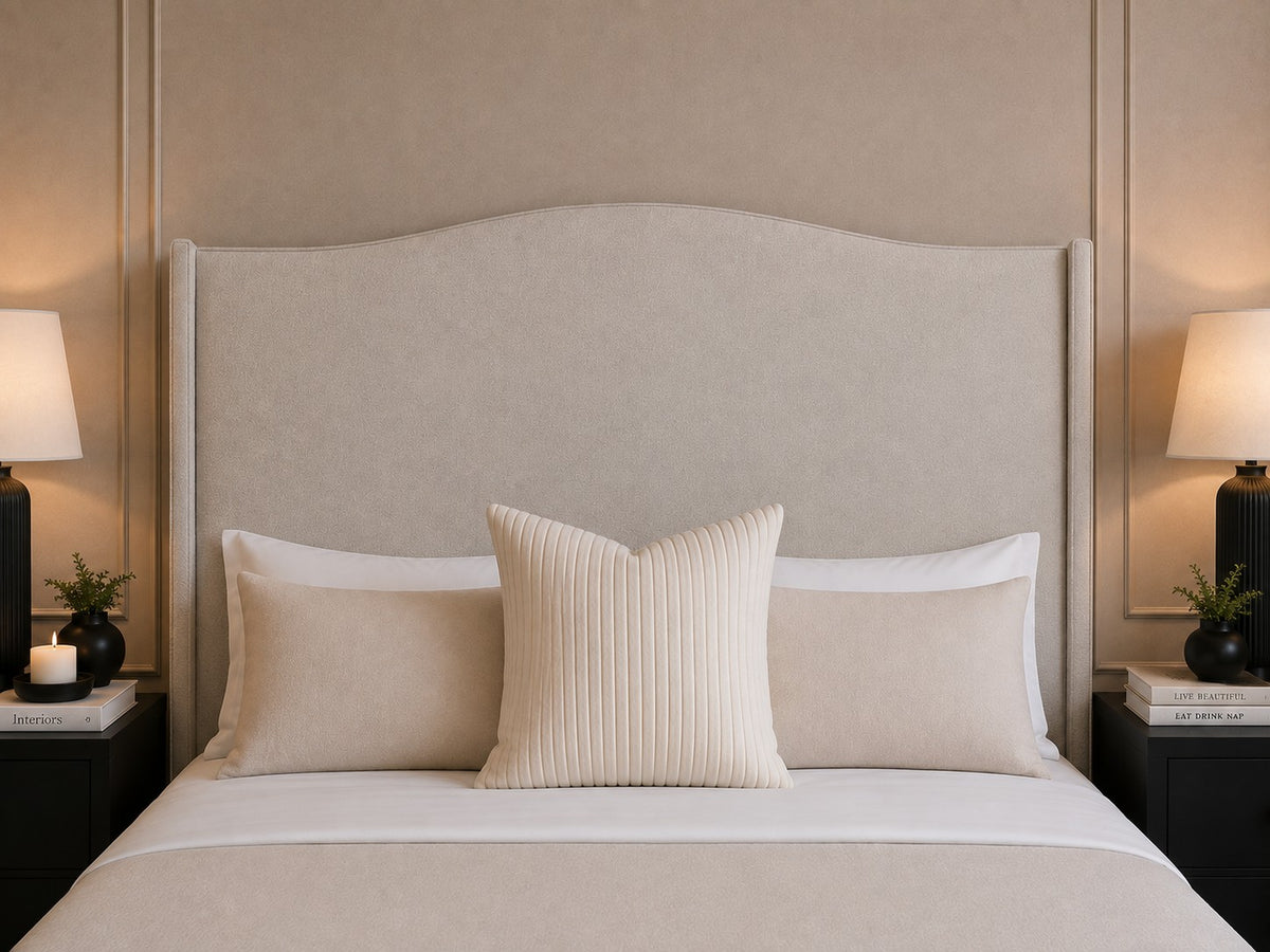 Palermo Curved Winged Tall Headboard Upholstered Bed Frame