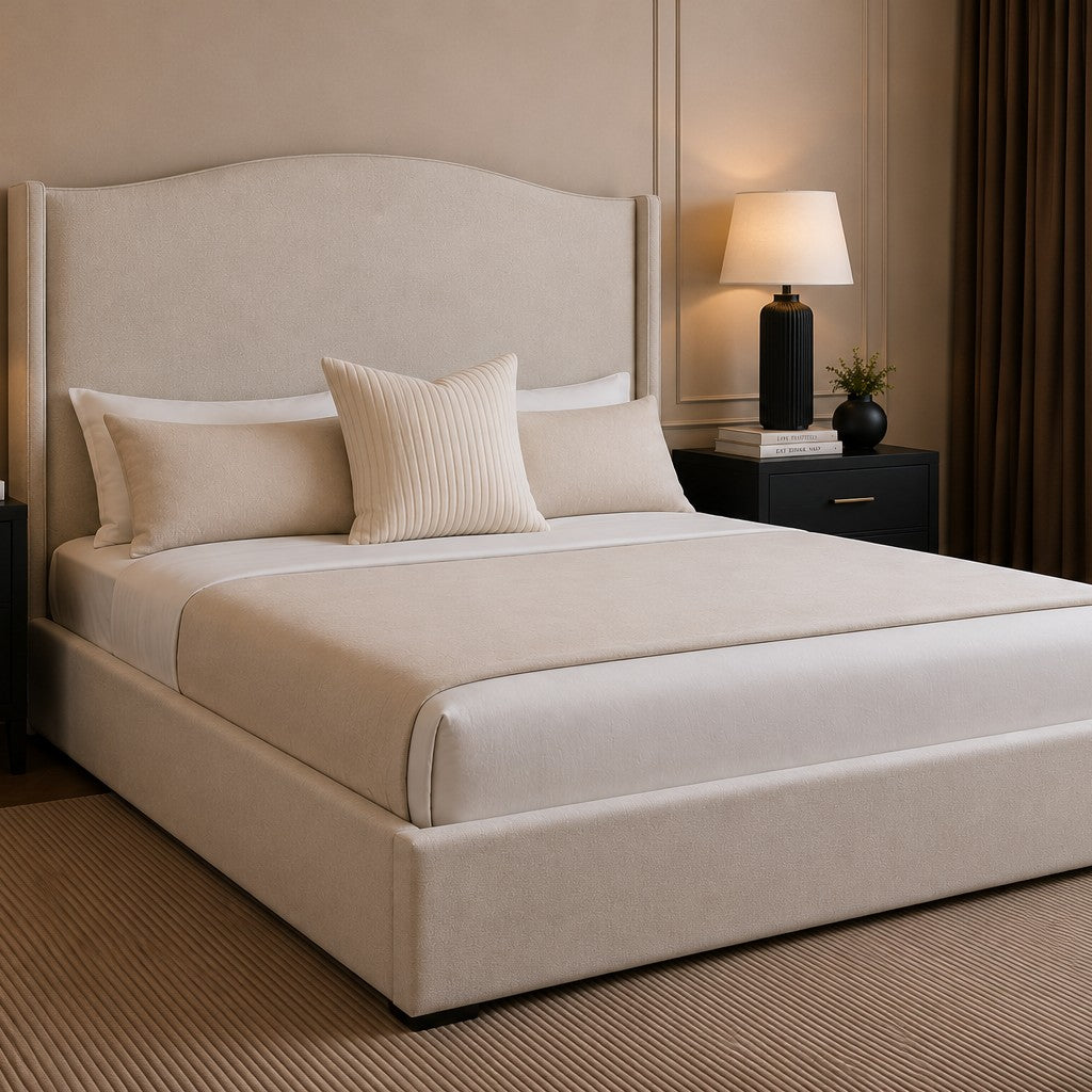 Palermo Curved Winged Tall Headboard Upholstered Bed Frame