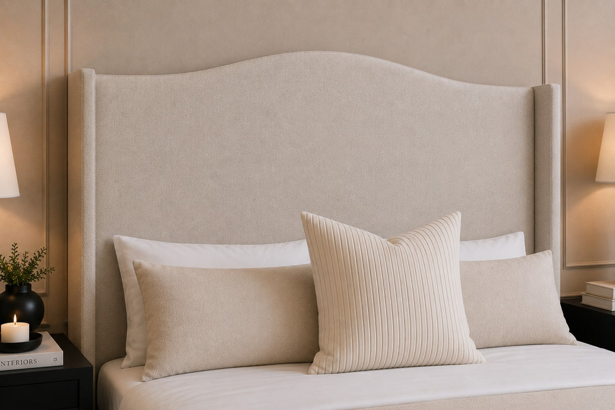 Palermo Curved Winged Tall Headboard Upholstered Bed Frame