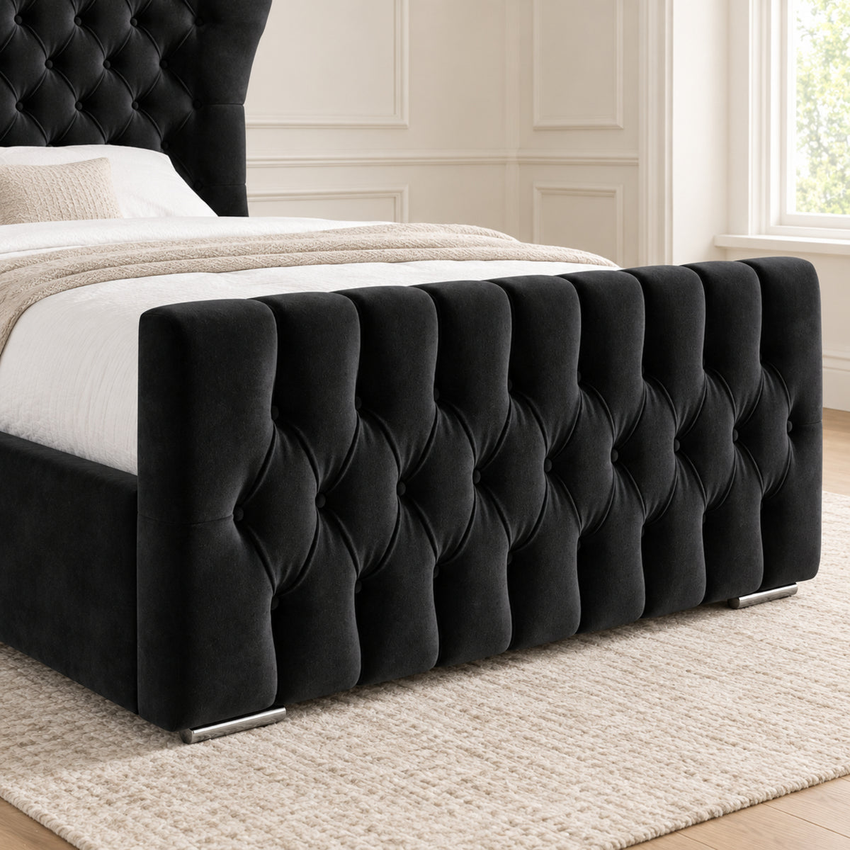 Parma Wide Curved Winged Upholstered Soft Velvet Bed Frame