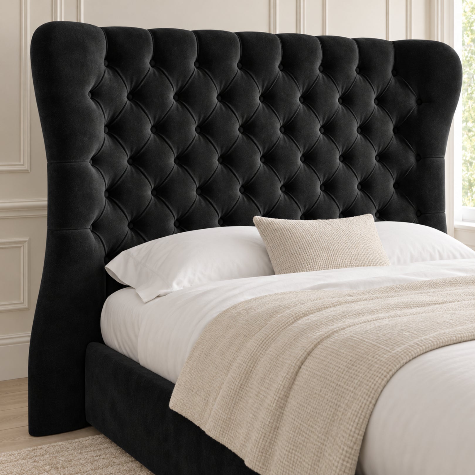 Parma Wide Curved Winged Upholstered Soft Velvet Bed Frame