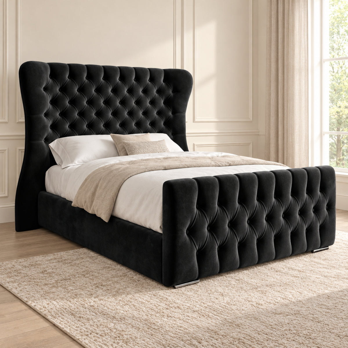 Parma Wide Curved Winged Upholstered Soft Velvet Bed Frame