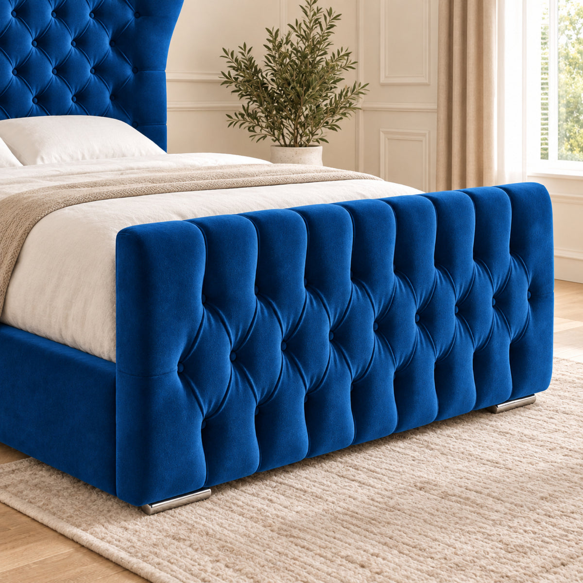 Parma Wide Curved Winged Upholstered Soft Velvet Bed Frame