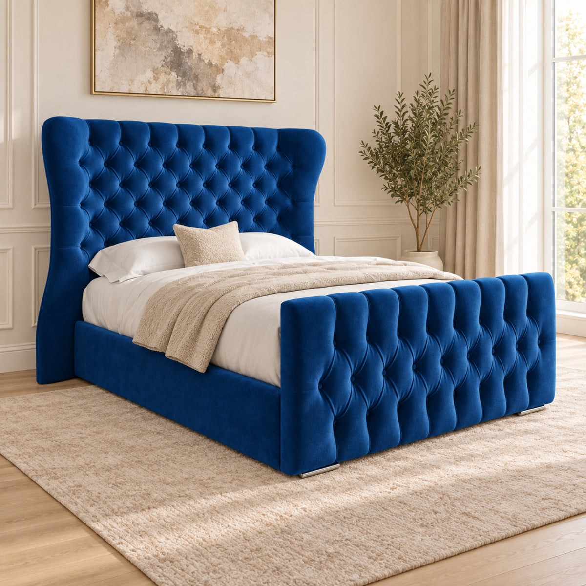 Parma Wide Curved Winged Upholstered Soft Velvet Bed Frame
