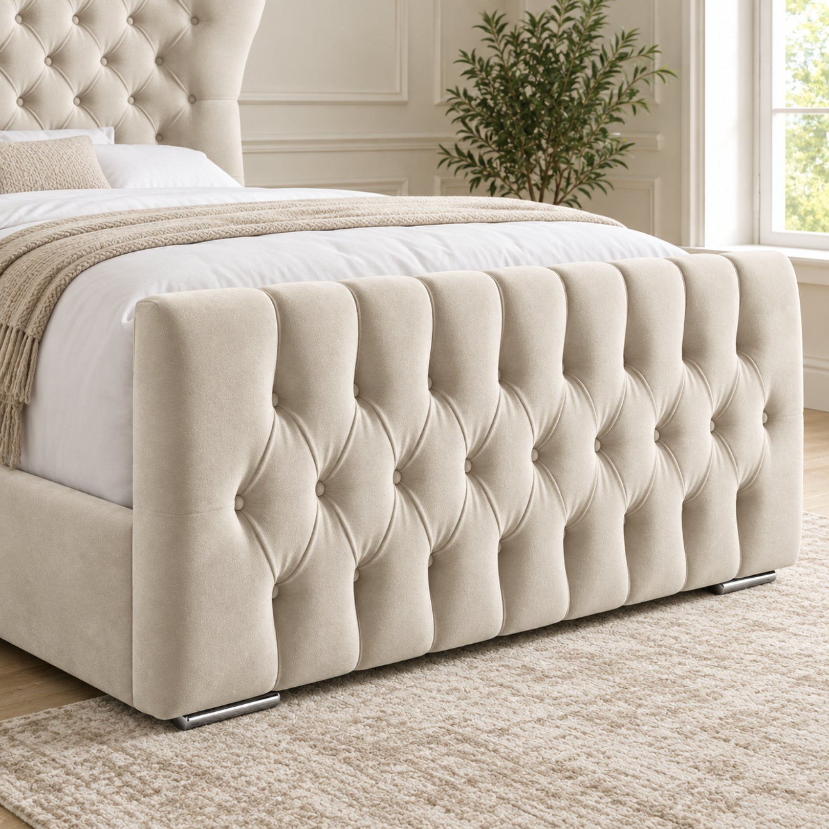 Parma Wide Curved Winged Upholstered Soft Velvet Bed Frame
