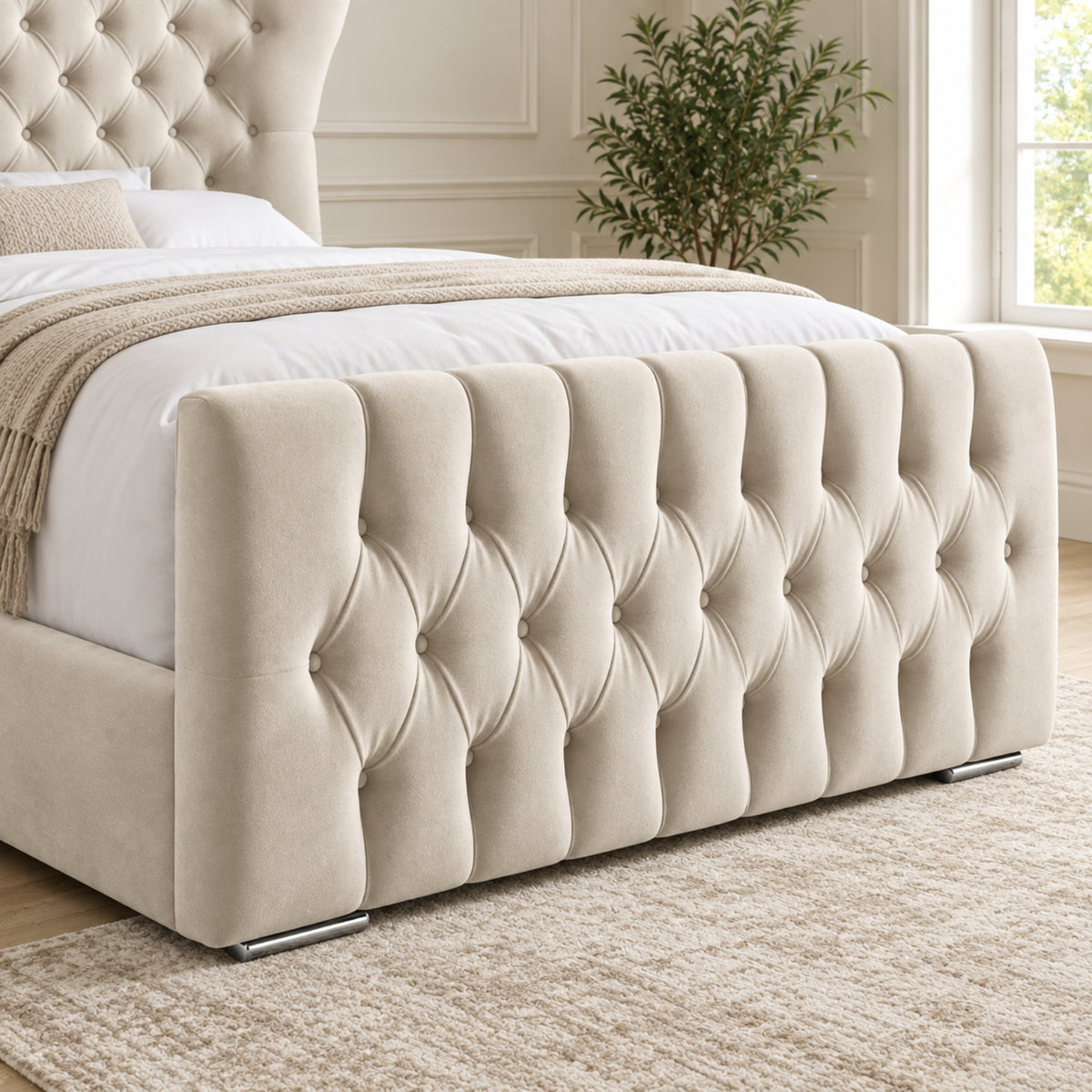 Parma Wide Curved Winged Upholstered Soft Velvet Bed Frame