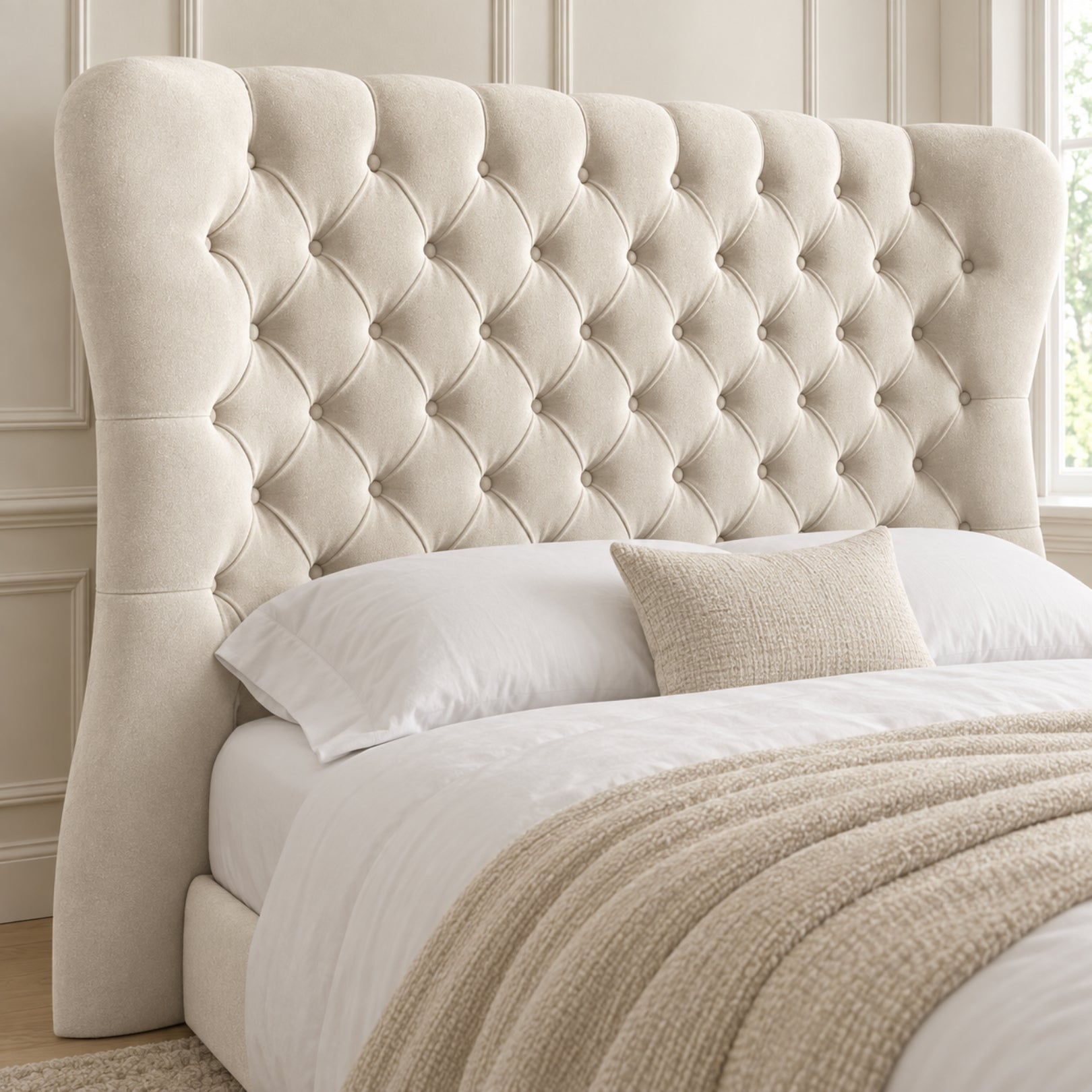 Parma Wide Curved Winged Upholstered Soft Velvet Bed Frame